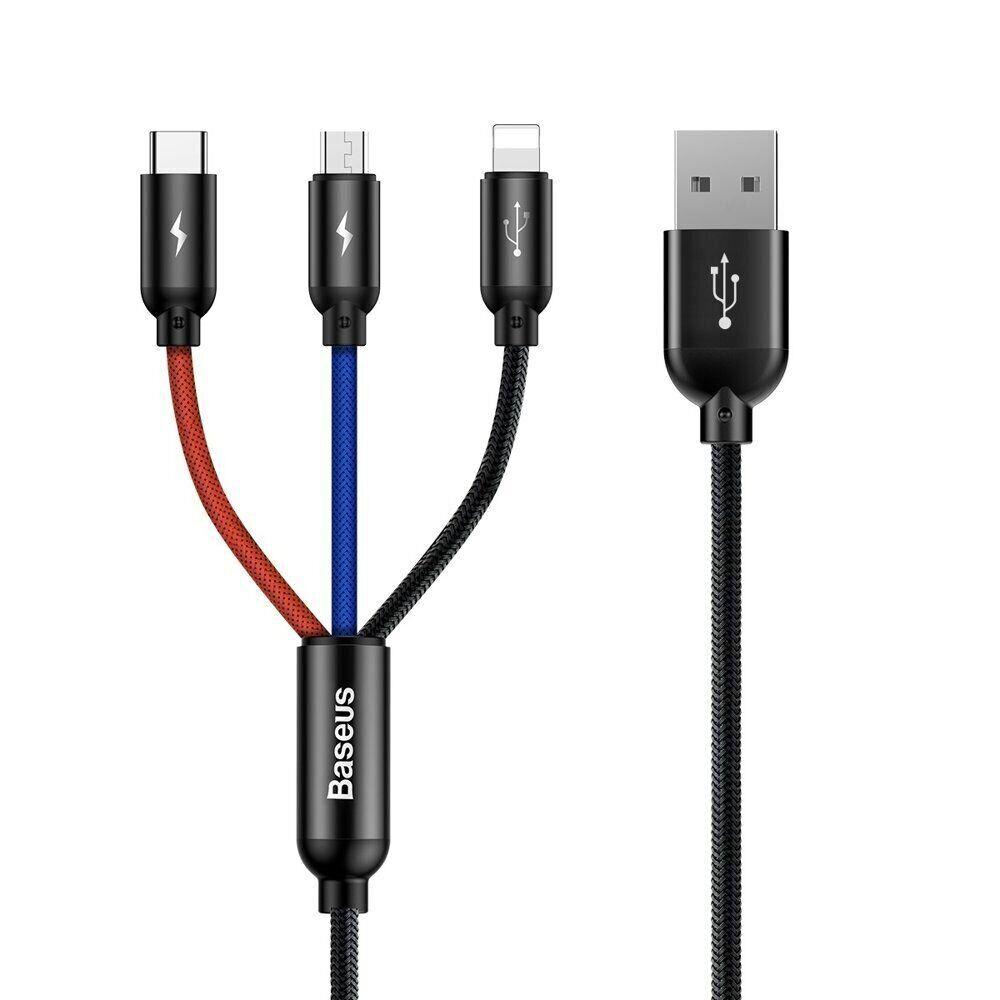 Кабель зарядний Baseus Three Primary Colors 3-in-1 USB to Lightning + Micro + Type-C 3.5A 0.3 м (CAMLT-ASY01)