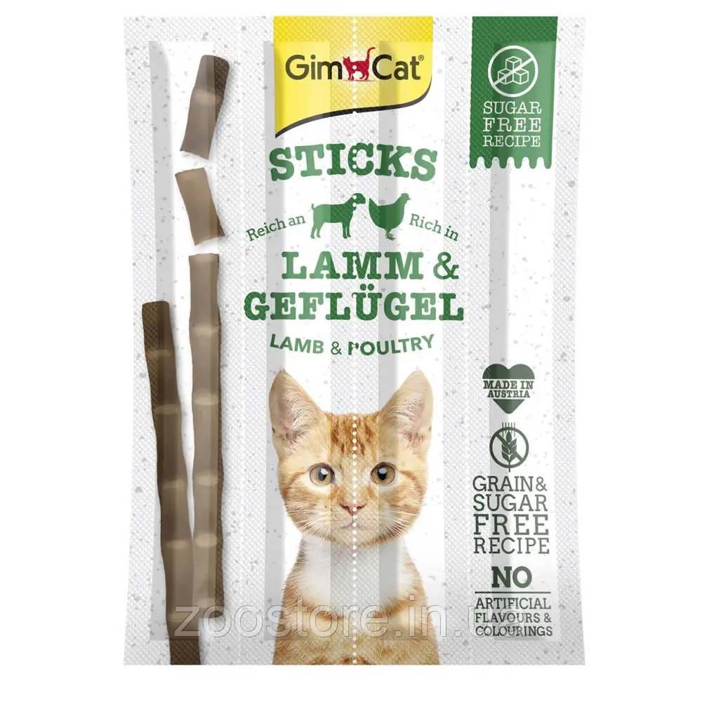 Ласощі М’ясні палички для котів GimCat Sticks Lamm & Geflugel ягня та курка, 4 шт по 5 г