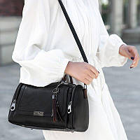 Жіноча сумка у вінтажному стилі — декор пензлика — колір чорний
