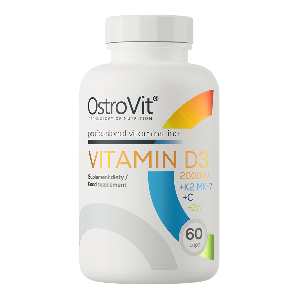 Вітаміни Vitamin D3 2000 IU + K2 MK-7 + Vitamin C + Zinc OstroVit 60 капсул