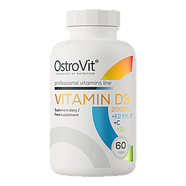 Вітаміни Vitamin D3 2000 IU + K2 MK-7 + Vitamin C + Zinc OstroVit 60 капсул