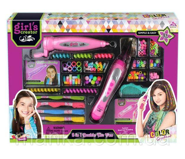 Набір для заплітання косичок у волосся з прикрасами, Набір стиліста MBK - 272 A кольорові нитки, намист, фото 1