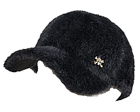 Стильная зимняя Бейсболка женская меховая (эко мех) черная