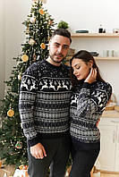 Парные новогодные свитера с оленями мужской женский | Зимний свитер новогодний