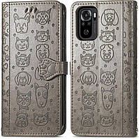 Чехол Embossed Cat and Dog для Xiaomi Poco M5s книжка кожа PU с визитницей серый