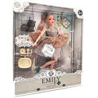 Кукла принцесса Emily с серебряной короной, платьем с блестками и котом 090 B