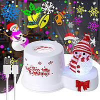 Новогодний ночник проектор Снеговик на подставке от USB, 1367-2 / Праздничный ночник с подсветкой в детскую