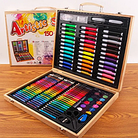 Дитячий набір для малювання та творчості 150 предметів у дерев'яній валізі