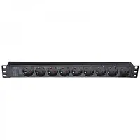 Силовой блок EServer 1U 19" на 9 розеток без выкл. алюм. корп. PDU 220В, 16А, 1,8м, Schuko (WT-2261A-GE