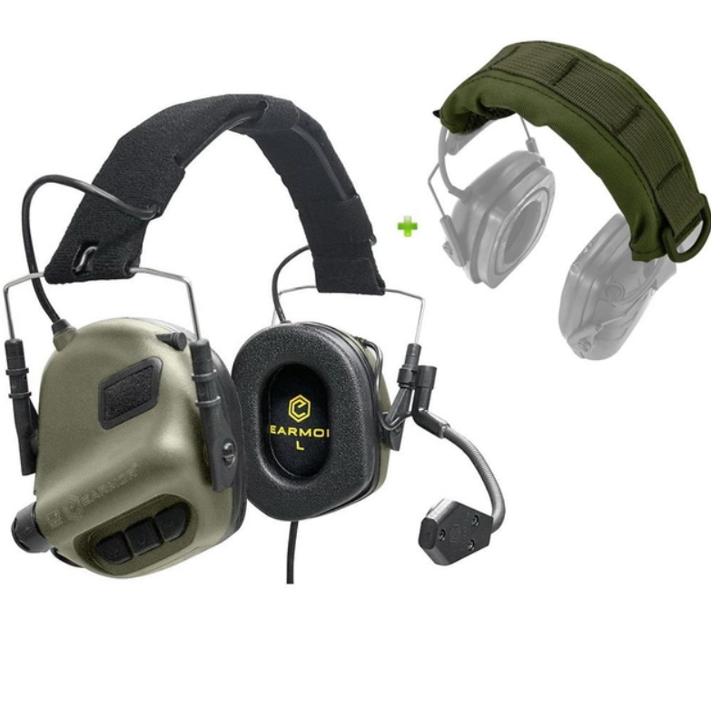 Активні стрілецькі навушники Earmor M32 Олива з гарнітурою + м'яка накладка, Навушники шумоподавлюючі DAYK