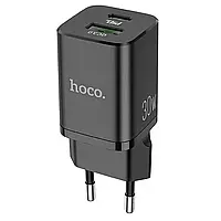 Сетевое зарядное устройство 1USB + Type-C Hoco N13 PD30W+QC3.0 3A Black Зарядка для телефона