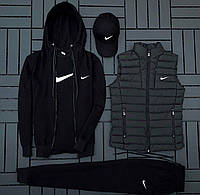 Спортивный костюм мужской (п) Комплект с жилеткой Nike (худи на змейке+штаны+футболка черная+кепка+жилетка)