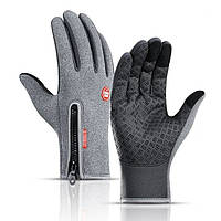 Рукавички флісові L, сенсорні, водонепроникні, теплі рукавички з подовженням, Grey (10 см)