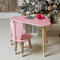 Детский столик Облачко (Розовый) и стульчик Зайчик (Розовый), письменный стол для детей, детский набор стол