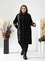 Женское стильное теплое пальто Альпака без подклада батал Черный