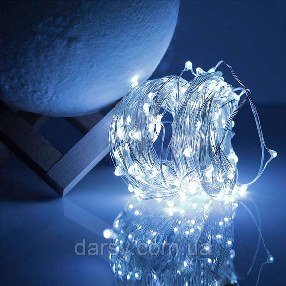 Гірлянда новорічна на батарейках довжина 1,9 м, холодний білий, фото 1