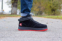 Мужские кроссовки зимние замшевые теплые ботинки на меху высокие черно-красные топ качество