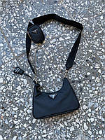 Женская сумка Prada Re-Edition Mini Black (черная) маленькая молодёжная стильная сумочка S54