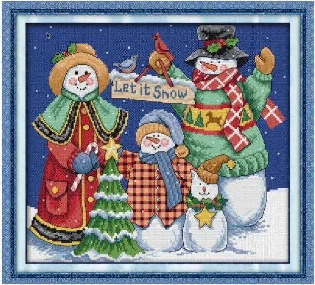 Набір для вишивання хрестиком по нанесеному на канву схемі "Christmas snowman" . AIDA 14CT printed, 38*34 см