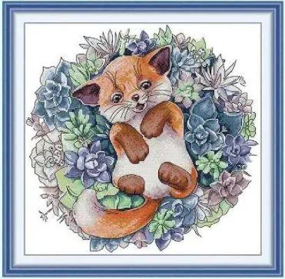 Набір для вишивання за нанесеною на канву схемою "Puppies and Succulents". AIDA 14CT printed 38*37 см