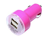 Зарядка автомобильная в прикуриватель 2 USB/2.1A/1A:Малиновый