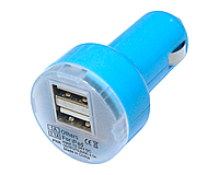 Зарядка автомобильная в прикуриватель 2 USB/2.1A/1A:Голубой