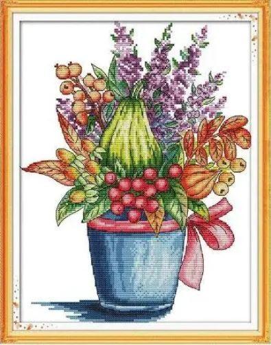 Набір для вишивання за нанесеною на канву схемою "Red Berry Flower Basket". AIDA 14CT printed, 29*36 см, фото 1