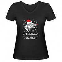 Женская футболка с V-образным вырезом Christmas is coming...