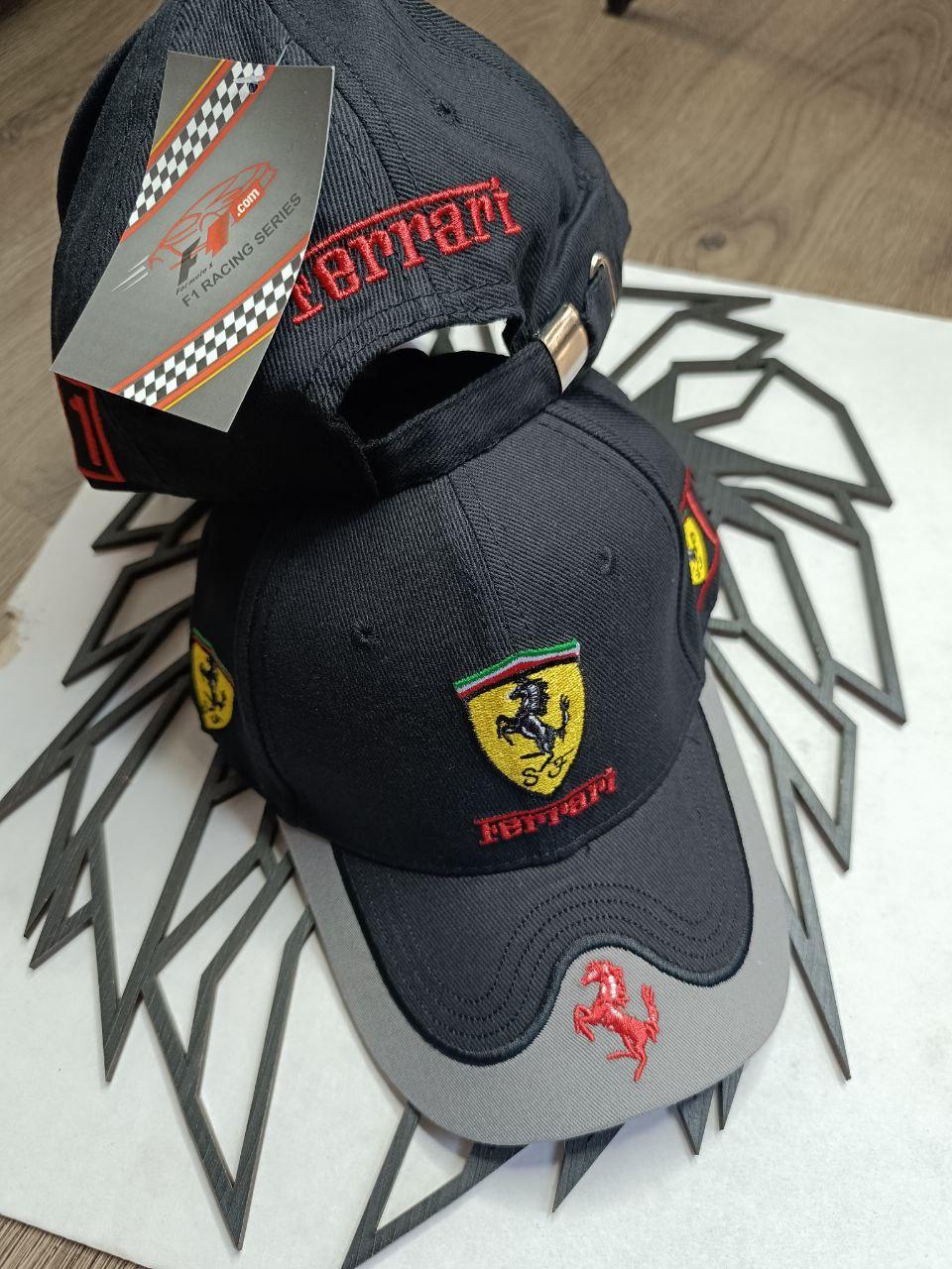 Кепка Бейсболка Чоловіча Жіноча City-A з логотипом Авто Ferrari Феррарі чорно-сіра