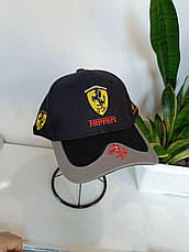Кепка Бейсболка Чоловіча Жіноча City-A з логотипом Авто Ferrari Феррарі чорно-сіра, фото 4