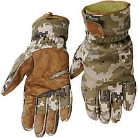 Тактические зимние перчатки полнопалые ЗСУ, Военные зимние перчатки Softshell длинные пиксель XL