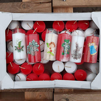 Свічка стовпчик новорічний з аплікацією 10*4,5 см