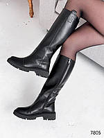 Женские сапоги кожаные черные еврозима на платформе 40