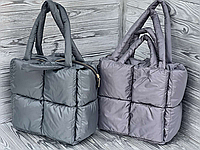 Женская стеганая дутая сумка в расцветках, дутик, сумка на молнии, стильная сумка, модная сумка светло-серая