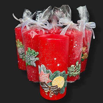 Свічка стовпчик новорічний декоративний 145*65 мм