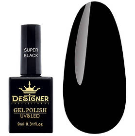 Гель-лак Designer 9 ml - Super Ultra Black, чорний гель лак для манікюру для LED лампи, лак Дизайнер