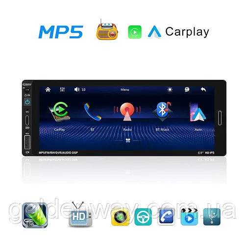 Автомагнітола 1 DIN MP5 Podofo 6288C F133 Window CE CarPlay AndroidAuto Bluetooth екран 7