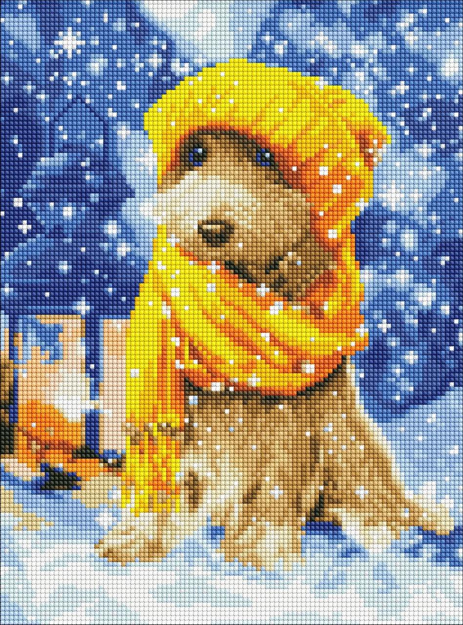 Алмазна мозаїка без підрамника Тм Ідейка Пухнастий друг з голограмними стразами (AB) 30х40 см, фото 1