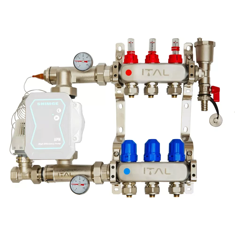 Комплект колектора з витратомірами ITAL UHW-B03, нержавіюча сталь, підкл. кутове, фото 1