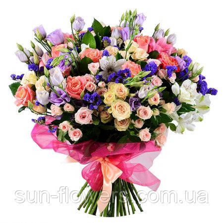 Мікс-букет із троянд еустоми та дрібних квіточок, фото 1