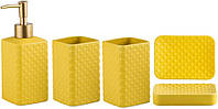 Комплект керамических аксессуаров для ванны: дозатор, мыльница, стаканы желтого цвета топ