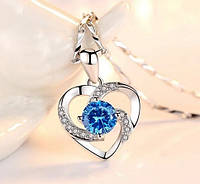 Кулон женский Сердечко с синим камнем