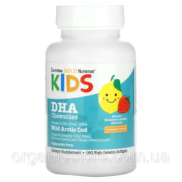Омега для дітей, California Gold Nutrition, смак полуниці та лимона, 180 м'яких таблеток із риб'ячого желатину