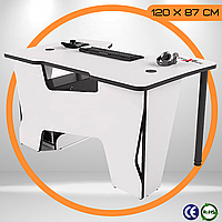 Геймерський Стіл для Комп'ютера 120 x 87 x 75 см з Вирізом Білий Ігровий Стіл для Геймера Madxracer Comfort GT12 з підставкою