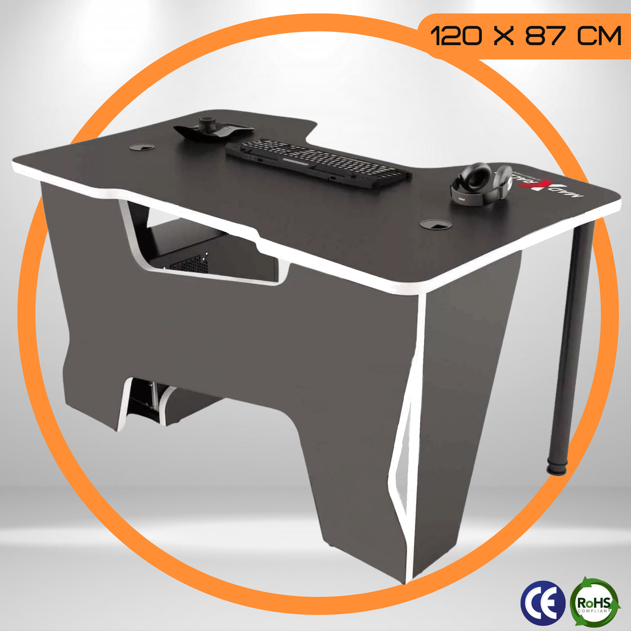 Геймерський Стіл для Комп'ютера 120 x 87 x 75 см з Вирізом Ігровий Стіл для Геймера Madxracer Comfort GT12 до 150 кг Чорний ЛДСП, фото 1