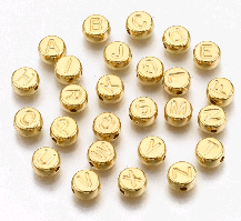 Бусини літери 7х6 мм 20 г ≈130 шт. акрил круглі плоскі золото УТ100030377