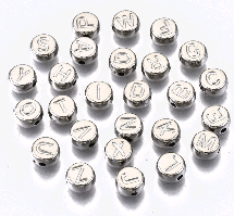 Бусини букви 7х6 мм 20 г ≈130 шт. акрил круглі плоскі платина УТ100030378
