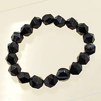 Браслет Чорний Агат Глазурковий 10 мм Багатогранник на Силіконовій Ніті