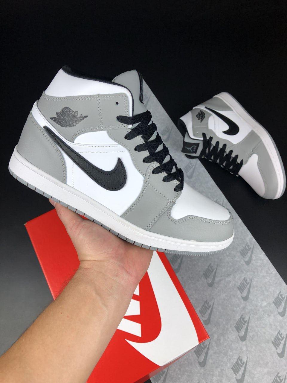 Кросівки зимові чоловічі Nike Air Jordan сірий з хутром найк аїр джордн високі шкіряні, фото 1