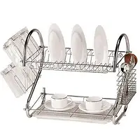Сушилка для посуды Kitchen storage rack из нержавеющей стали,Кухонная стойка для хранения посуды двухуровневая